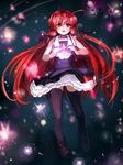  ahoge alternate_costume black_legwear drawfag dress full_body hair_ribbon himuro_akari huge_ahoge long_hair magical_girl night_wizard red_eyes red_hair ribbon sailor_collar solo thighhighs very_long_hair 