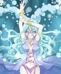  arms_up bishoujo_senshi_sailor_moon blue_background blue_eyes blue_hair bracelet choker jewelry long_hair sailor_aluminum_seiren sailor_collar shirataki_kaiseki smile solo tidal_wave 