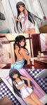  ass bathroom black_hair breasts collage commentary concept_art dark_skin dutch_angle english_commentary highres huniepop kaskia kazenokaze kopianget kyanna_delrio medium_breasts multiple_views naked_towel official_art red_eyes towel wet wet_hair 