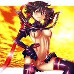  1girl blush breasts kill_la_kill looking_at_viewer matoi_ryuuko medium_breasts nike_(0306) nipples pussy senketsu smile solo standing thighhighs uncensored 