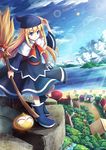  akashio_(loli_ace) beach blob blonde_hair blue_eyes blue_sky boots broom capelet cloud day forest hat lake long_hair nature outdoors puyo_(puyopuyo) puyopuyo river shirt skirt sky smile solo white_capelet windmill witch witch_(puyopuyo) 
