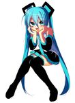  :d aqua_eyes aqua_hair bad_id bad_twitter_id black_legwear chin_rest detached_sleeves hatsune_miku long_hair necktie oniyama831 open_mouth skirt smile solo thighhighs twintails vocaloid white_background zettai_ryouiki 