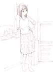  monochrome original short_hair sketch skirt solo traditional_media yoshitomi_akihito 