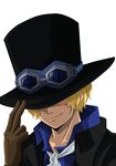  1boy blonde_hair gloves goggles hat male male_focus one_piece sabo_(one_piece) smile solo top_hat 