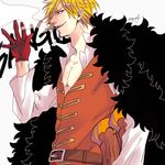  1boy ag_wolf agito013 belt blonde_hair fur_coat gloves male male_focus one_piece one_piece_film_z profile sanji simple_background smoking solo 