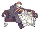  1boy 1girl brown_hair dress foot_kiss halloween_(movie) legs mask michael_myers 