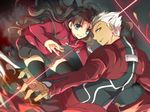  1girl archer blue_hair brown_hair fate/stay_night fate_(series) kanshou_&amp;_bakuya long_hair sakura_(lilak_a) toosaka_rin two_side_up white_hair yellow_eyes 