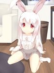  animal_ears bunny_ears expressionless josephine_(twin_tail_rabbit) long_hair looking_at_viewer original red_eyes shirt silver_hair sitting skirt socks solo 