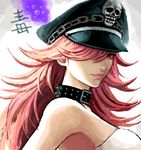  bare_shoulders breasts collar final_fight hair_over_one_eye hat hiro1984 lips long_hair lowres medium_breasts nose oekaki peaked_cap pink_eyes pink_hair poison_(final_fight) solo studded_collar 