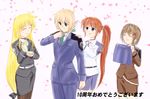  3boys ahoge black_legwear blonde_hair brown_hair brush fate_testarossa glasses hair_brush hair_brushing hair_ornament hairpin long_hair low-tied_long_hair lyrical_nanoha mahou_shoujo_lyrical_nanoha mahou_shoujo_lyrical_nanoha_strikers military military_uniform mirror multiple_boys multiple_girls necktie pantyhose pencil_skirt side_ponytail skirt takamachi_nanoha thighhighs tsab_air_military_uniform tsab_executive_military_uniform tsab_ground_military_uniform tsab_naval_military_uniform uniform white_legwear yagami_hayate yuuno_scrya 