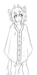  animal_ears chupacabra flat_chest greyscale horns monochrome monorus monster_girl original personification poncho short_hair sketch solo tail 