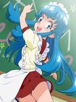  :d alternate_costume apron blue_eyes blue_hair chalkboard enmaided happinesscharge_precure! long_hair looking_back maid maid_headdress open_mouth pikarigaoka_middle_school_uniform pose precure red_sailor_collar red_skirt sailor_collar school_uniform shirayuki_hime shirt skirt smile solo tj-type1 