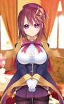  animated animated_gif black_legwear blinking blush bouncing_breasts bra breasts brown_hair gloves hair_ornament kashiwamochi_yomogi large_breasts looking_at_viewer open_mouth pantyhose purple_eyes see-through smile solo thighband_pantyhose underwear uniform v_arms white_gloves 
