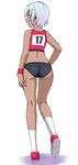  ass dark_skin full_body gradient_hair highres multicolored_hair nakamura_yukitoshi original shoes short_hair short_shorts shorts silver_hair simple_background sneakers socks solo sports_bikini standing tan walking wedgie white_background wristband 