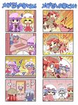  4koma 5girls ? @_@ alternate_costume anger_vein apron ascot bat_wings blue_dress blue_hair braid camera chibi closed_eyes coat colonel_aki comic cosplay crescent dress flandre_scarlet flying_sweatdrops godzilla godzilla_(cosplay) hat head_bump hong_meiling izayoi_sakuya lasso maid maid_headdress mob_cap multiple_girls o_o open_clothes open_coat open_mouth patchouli_knowledge purple_dress purple_eyes purple_hair red_hair remilia_scarlet rope shirt shorts siblings silver_hair sisters skirt smile spoken_question_mark striped striped_dress surprised sweatdrop touhou twin_braids tying vest waist_apron wings 