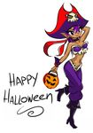  1girl cosplay dark_skin genie halloween looking_at_viewer matt_bozon official_art purple_hair risky_boots risky_boots_(cosplay) shantae shantae_(character) solo 