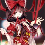  alternate_costume alternate_hairstyle bow brown_eyes brown_hair hair_bow hair_tubes hakurei_reimu kelu. long_hair ribbon solo touhou 