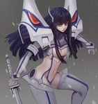  black_eyes black_hair danann junketsu kill_la_kill kiryuuin_satsuki lips long_hair looking_at_viewer navel solo sword weapon 