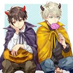  aldnoah.zero bad_id bad_pixiv_id brown_eyes brown_hair candy demon_horns food green_eyes halloween halloween_costume horns ichinose777 kaizuka_inaho lollipop multiple_boys pumpkin silver_hair slaine_troyard 