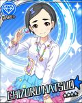  artist_request black_eyes black_hair blue_background bracelet card_(medium) character_name diamond_(symbol) eyebrows hair_ornament hairpin idolmaster idolmaster_cinderella_girls jewelry matsuo_chizuru nail_polish necklace official_art short_hair solo 