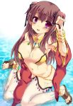  1girl breasts brown_hair gypsy_(ragnarok_online) large_breasts long_hair midriff navel ragnarok_online red_eyes solo twintails water wet yoroi_nau 