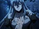  1girl akame_ga_kill! blue_eyes blue_hair breasts cleavage colored_eyelashes esdeath esdese highres large_breasts long_hair night smile square_enix stitched 