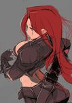  ass breasts cropped_jacket green_eyes higa_norio highres katarina_du_couteau large_breasts league_of_legends long_hair midriff red_hair sketch solo 