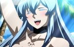  1girl akame_ga_kill! blue_hair esdeath esdese eyes_closed happy highres long_hair smile square_enix stitched 