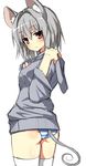  alternate_costume animal_ears ass colorized dress_shirt greatmosu grey_hair highres hood hoodie image_sample long_sleeves looking_at_viewer looking_back mouse_ears mouse_tail nazrin panties red_eyes shirt short_hair simple_background sketch smile solo striped striped_panties tail thighhighs touhou twitter_sample underwear white_background white_legwear 