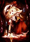  :d ascot bad_id bad_pixiv_id blonde_hair fami_(yellow_skies) flandre_scarlet frilled_skirt frills hat hat_ribbon highres kneeling mob_cap open_mouth puffy_short_sleeves puffy_sleeves ribbon short_hair short_sleeves side_ponytail skirt smile touhou vest wings wrist_cuffs 