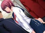  1girl 2boys ass atelier_g/h blush buttjob chikan cum cum_on_ass game_cg hissatsu_bokkijin_shigoku_no_kairaku_chikan mizukara_arisa multiple_boys partially_clothed penis public red_hair rubbing sailor_collar school_uniform serafuku train train_interior 