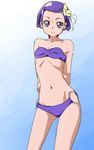  bikini dokidoki!_precure kenzaki_makoto looking_at_viewer manji_(tenketsu) o-ring o-ring_bottom precure purple_bikini purple_eyes purple_hair short_hair smile solo swimsuit 