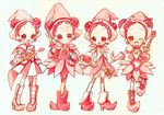  :d ;d blush boots bracelet earrings forehead harukaze_doremi hat jewelry looking_at_viewer multiple_girls multiple_persona ojamajo_doremi one_eye_closed open_mouth pink_footwear pink_hat skirt smile wand 