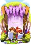  1girl blush brown_hair crayon flower lulu_(pentel) motojima_hakka pentel pepe_(pentel) sitting smile wisteria |_| 