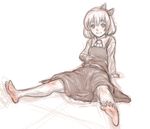  barefoot grin hair_ribbon kuro_suto_sukii long_sleeves ribbon rumia shirt sketch skirt skirt_set smile solo spread_legs touhou vest 