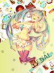  camisole collar copyright_name green_eyes green_hair hatsune_miku headphones highres long_hair midriff navel open_mouth polka_dot polka_dot_legwear redial_(vocaloid) skirt solo thigh_gap thighhighs twintails very_long_hair vocaloid yelsh 