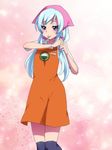  adjusting_hair apron bad_id bad_pixiv_id blue_eyes blue_hair blush cosplay employee_uniform hair_down happinesscharge_precure! hosshiwa light_blue_hair long_hair looking_at_viewer mogiki_hayami mouth_hold oomori_yuuko oomori_yuuko_(cosplay) precure rubber_band solo uniform 