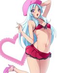  bad_id bad_pixiv_id bikini blue_eyes blue_hair blush breasts cleavage happinesscharge_precure! hat hosshiwa light_blue_hair long_hair looking_at_viewer midriff mogiki_hayami navel open_mouth pink_hat precure small_breasts smile solo swimsuit 