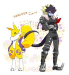  1girl beelzebumon crossed_arms digimon digimon_tamers fang full_body height_difference red_eyes renamon teardrop translation_request yuriyuri_(ccc) 