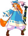  1girl braid breath_of_fire breath_of_fire_iii glasses hat momo momo_(breath_of_fire) official_art orange_hair red_eyes solo twin_braids 