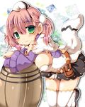  atelier_(series) atelier_escha_&amp;_logy barrel black_skirt blush braid breasts escha_malier green_eyes hat large_breasts pink_hair short_hair skirt smile solo tail thighhighs twintails white_legwear yoroi_nau zettai_ryouiki 