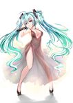  alternate_eye_color aqua_hair bad_id bad_pixiv_id bare_shoulders black_dress breasts cleavage dress hatsune_miku highres large_breasts long_hair microphone pink_eyes side_slit sketch solo standing twintails very_long_hair vocaloid zheyi_parker 
