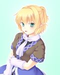  arm_warmers blonde_hair dress green_background green_eyes isaki_(gomi) mizuhashi_parsee pointy_ears short_hair short_sleeves simple_background touhou 