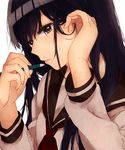  bad_id bad_pixiv_id bangs black_eyes black_hair close-up highres lingmuzi long_hair necktie original pencil school_uniform serafuku solo 