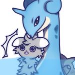  bad_id bad_pixiv_id espurr gen_1_pokemon gen_6_pokemon horn lapras looking_at_viewer no_humans open_mouth pokemon pokemon_(creature) purple_eyes ranyui_(yupipipi) water 