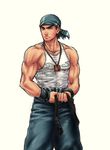  1boy alternate_costume bandanna belt brown_eyes capcom cowboy_shot eyebrows f-15jrs frown jewelry male male_focus muscle necklace ryuu_(street_fighter) simple_background solo street_fighter street_fighter_iv super_street_fighter_iv tank_top textless thick_eyebrows white_background wristband 