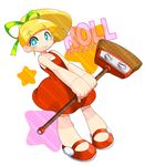  android blonde_hair blush_stickers broom character_name dated dress green_eyes hair_ribbon long_hair mary_janes no_socks ponytail red_dress ribbon robot_joints rockman rockman_(classic) roll shoes smile solo yuriyuri_(ccc) 