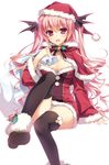  :d bell black_legwear blue_panties breasts capelet christmas cleavage cover cover_page fang fur_trim gin_no_cross_to_draculea hat large_breasts leg_up novel_cover open_mouth panties pantyshot pantyshot_(sitting) pink_eyes pink_hair red_capelet ribbon rushella_dam_draculea sack santa_costume santa_hat sitting smile solo thighhighs two_side_up underwear yasaka_minato 