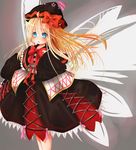  absurdres blonde_hair blue_eyes bow dress frilled_dress frills hat hat_bow highres lily_black lily_white long_hair mitsubasa_miu touhou wings 
