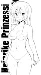  :&lt; bikini blush breasts character_name cleavage collarbone cowboy_shot glastonbury1966 greyscale heinrike_prinzessin_zu_sayn-wittgenstein large_breasts lineart long_hair micro_bikini monochrome navel noble_witches outline simple_background skindentation solo swimsuit underboob wet white_background world_witches_series 